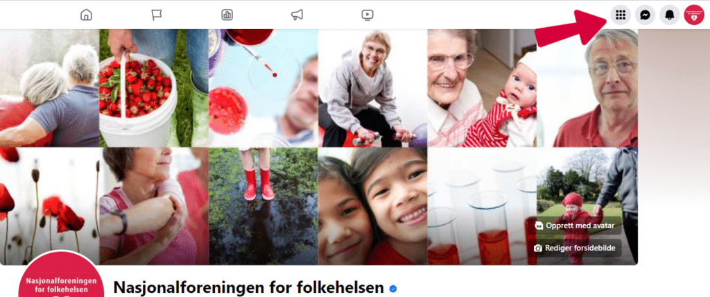 Toppbilde fra facebook som viser menyknappen